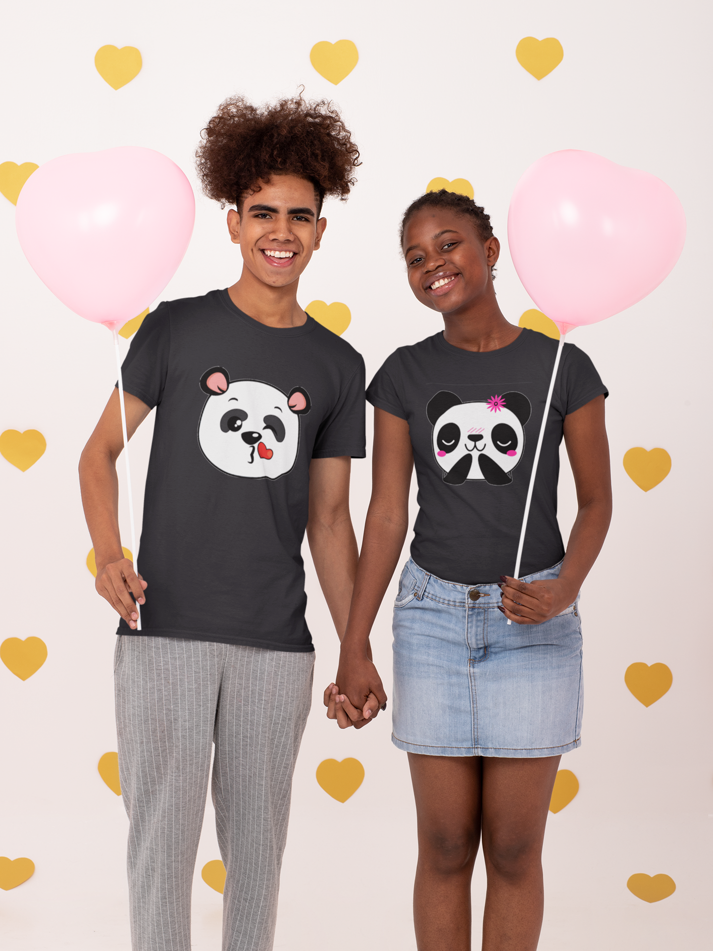 Panda Love Couple Half Sleeves T-Shirts -FunkyTeesClub
