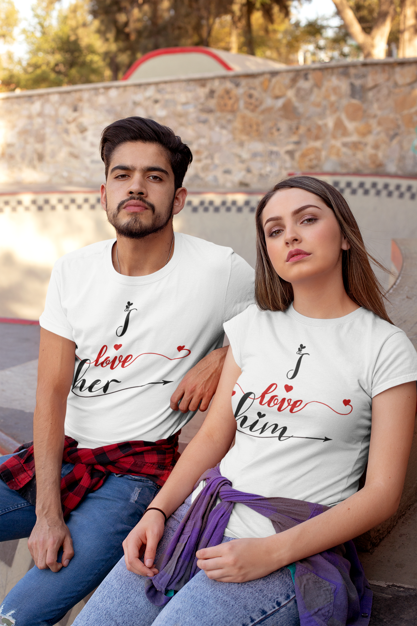 I Love Her Him Couple Half Sleeves T-Shirts -FunkyTeesClub