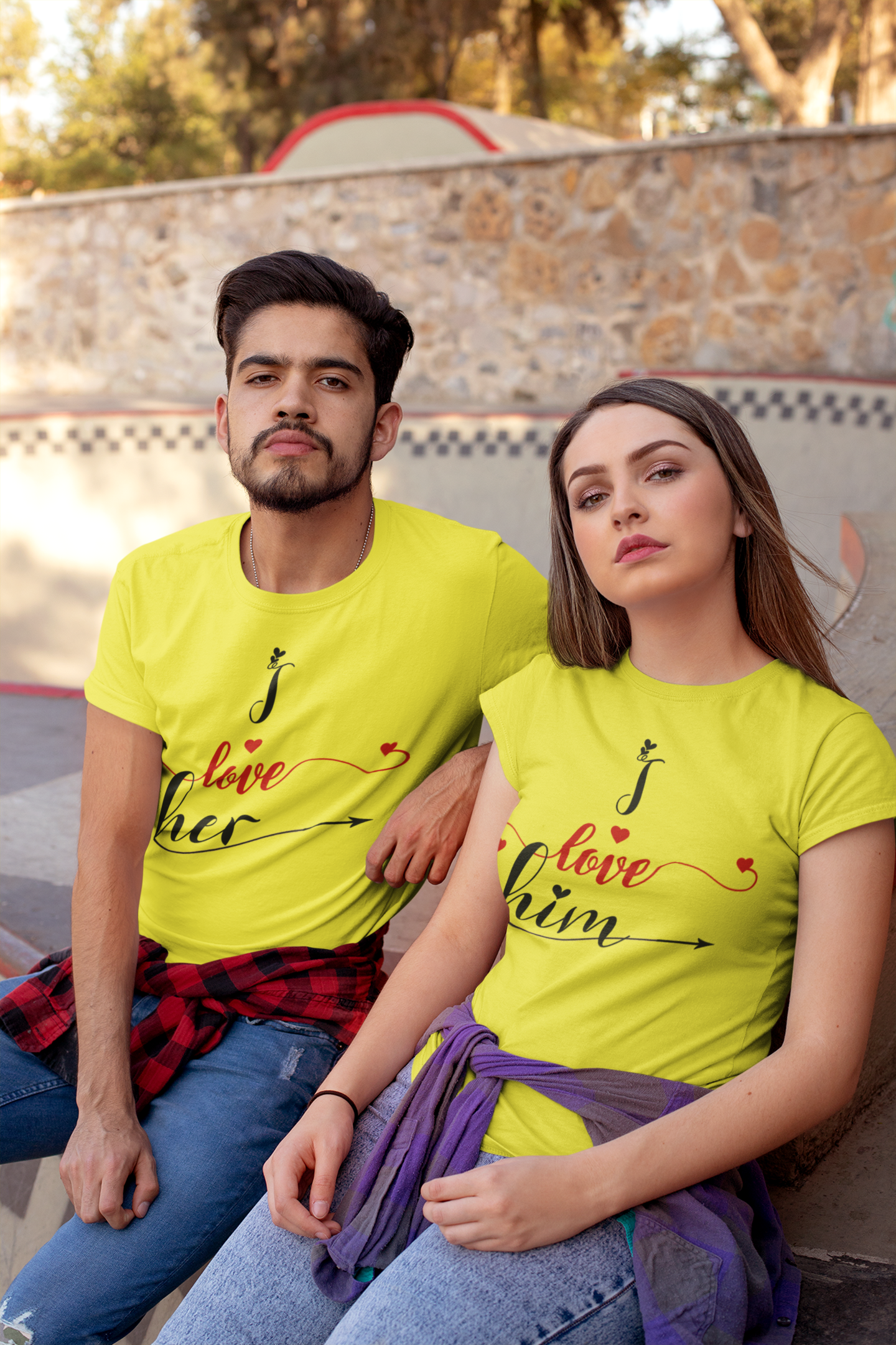 I Love Her Him Couple Half Sleeves T-Shirts -FunkyTeesClub