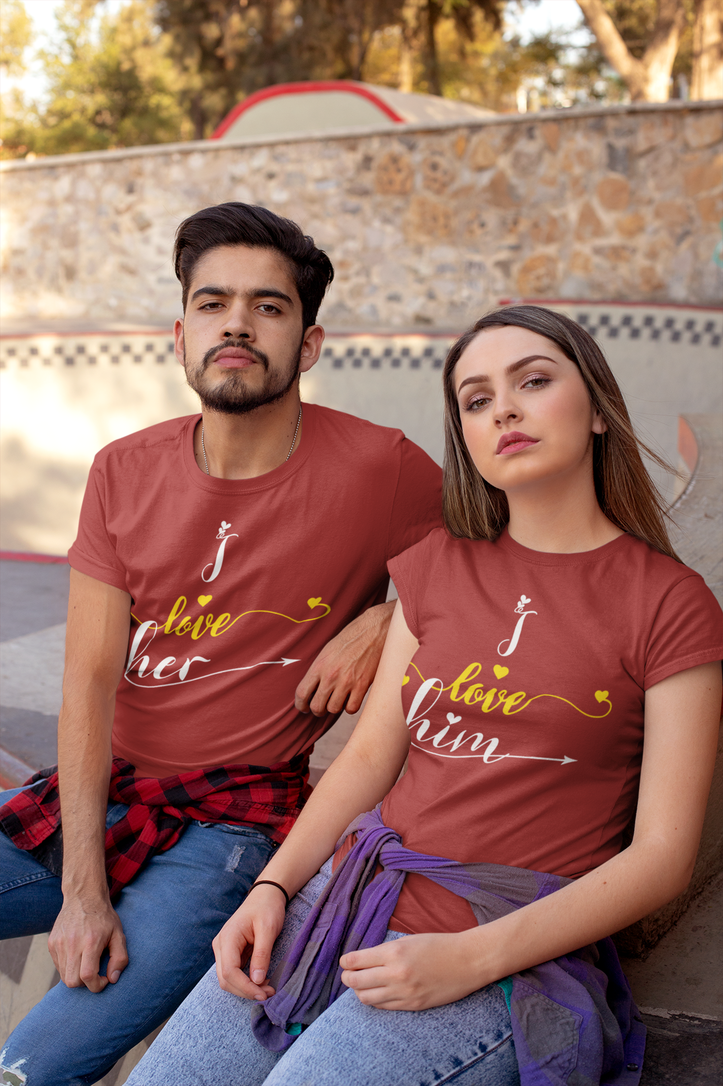 I Love Her Him Couple Half Sleeves T-Shirts -FunkyTeesClub