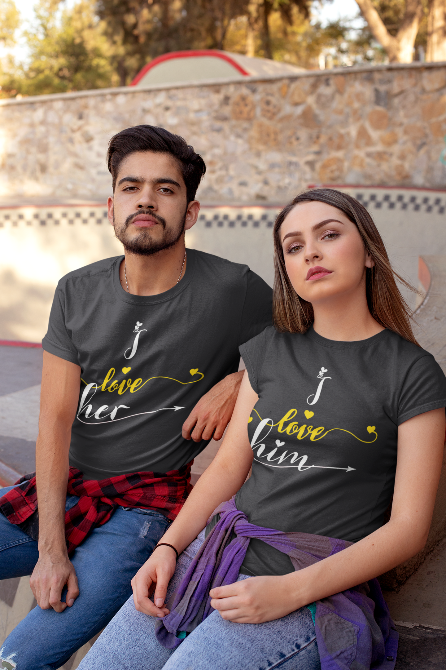 I Love Her Him Couple Half Sleeves T-Shirts -FunkyTeesClub