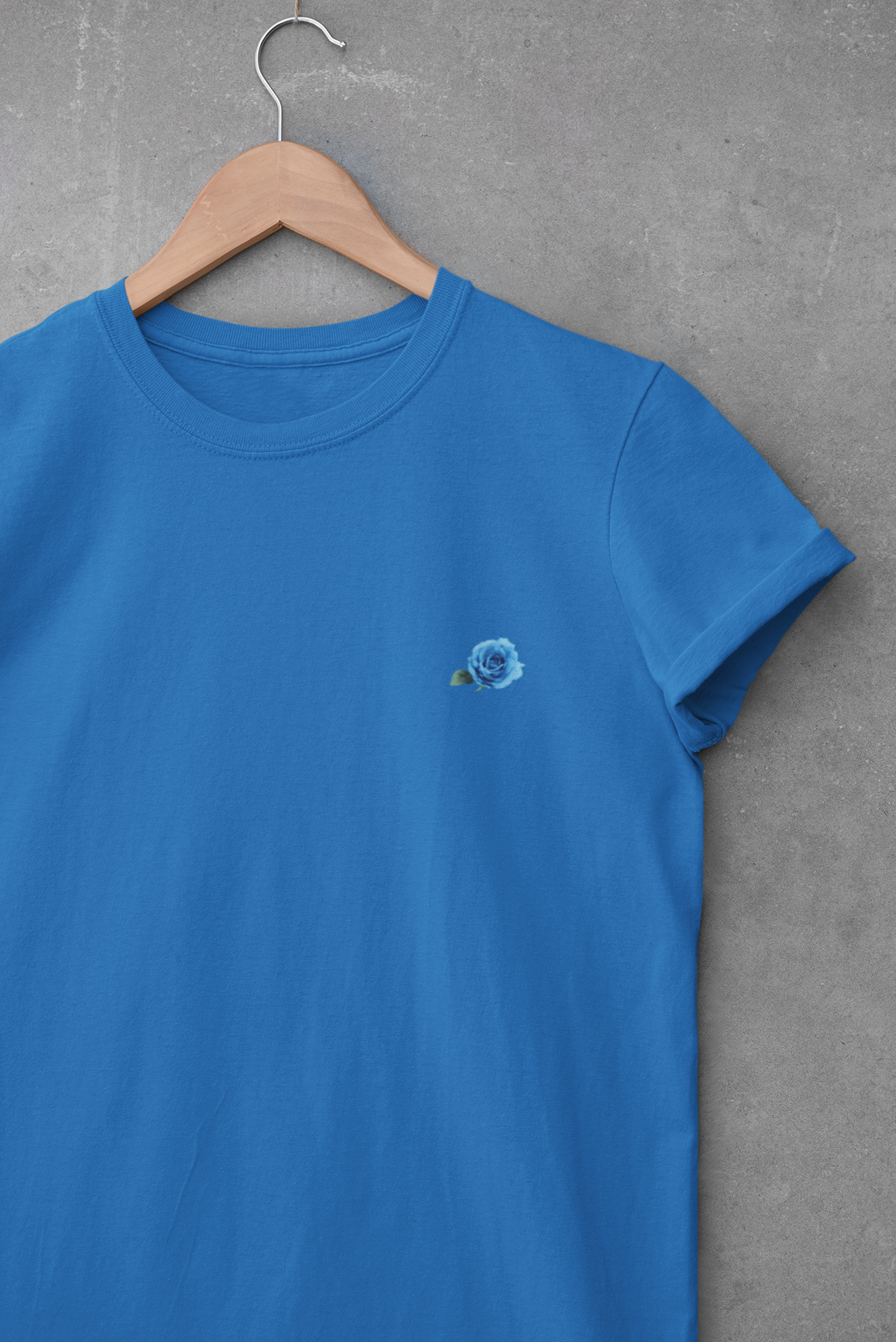 Cool Blue Rose on Pocket Minimal Women Half Sleeves T-shirt- FunkyTeesClub