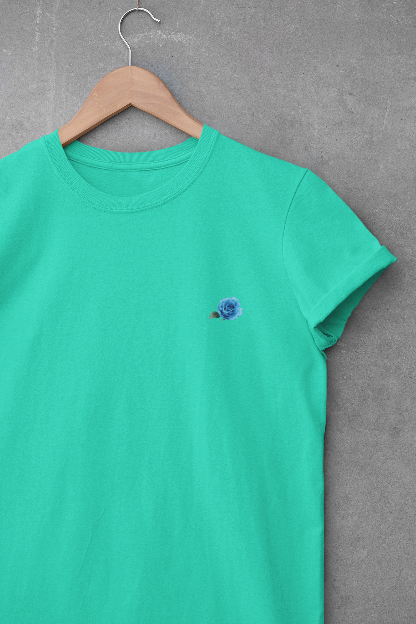 Cool Blue Rose on Pocket Minimal Women Half Sleeves T-shirt- FunkyTeesClub