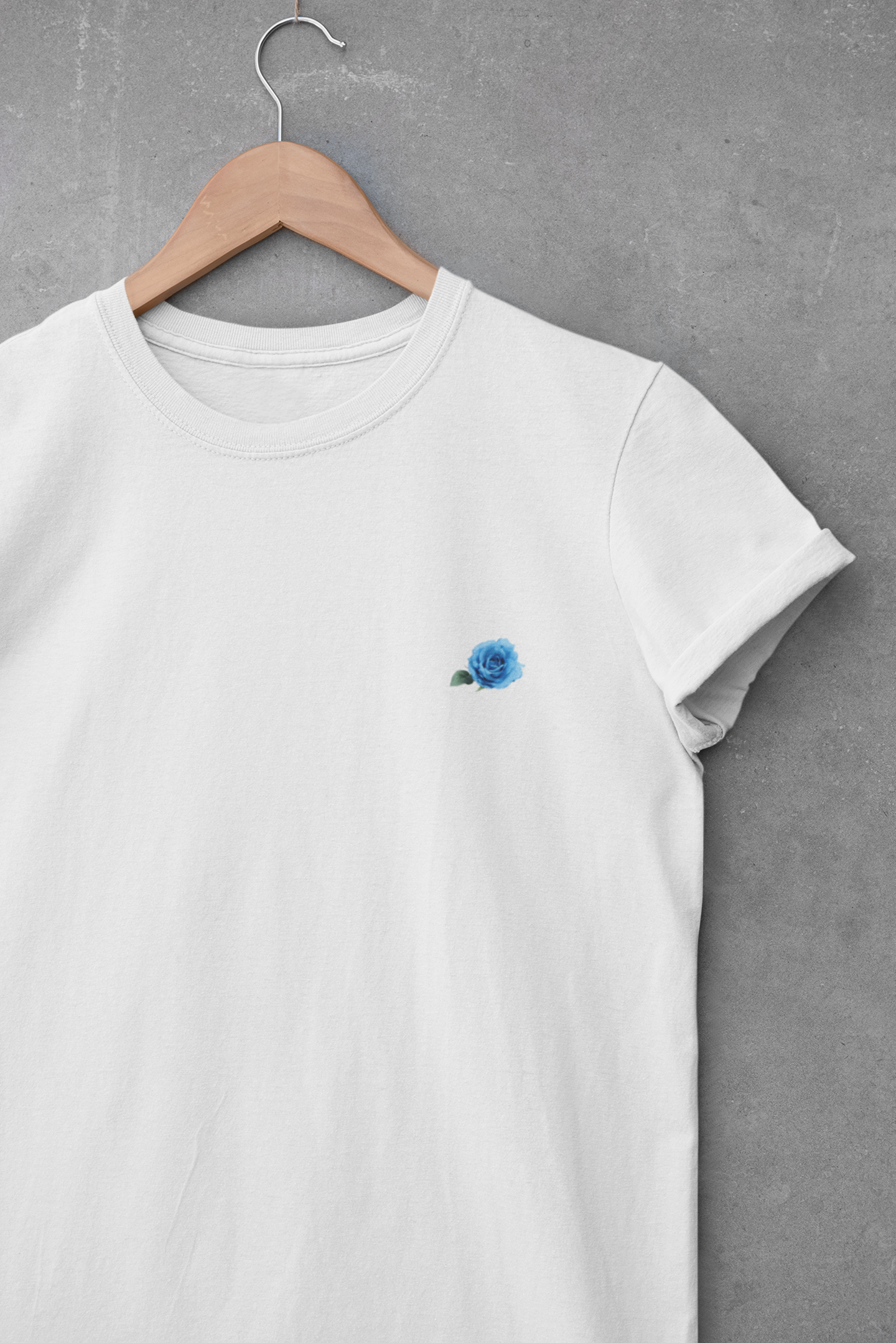 Cool Blue Rose on Pocket Minimal Mens Half Sleeves T-shirt- FunkyTeesClub