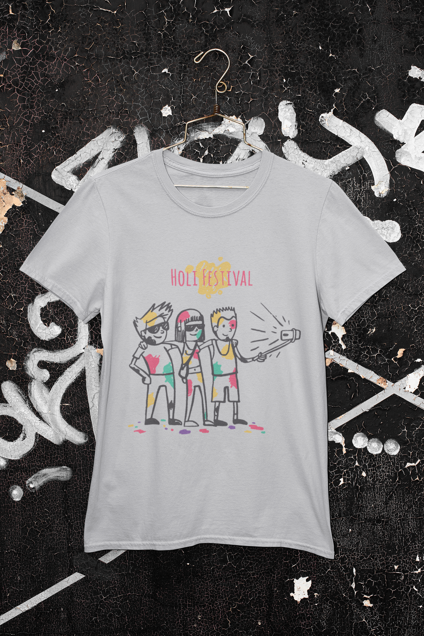 Friends Selfie Holi Mens Half Sleeves T-shirt- FunkyTeesClub