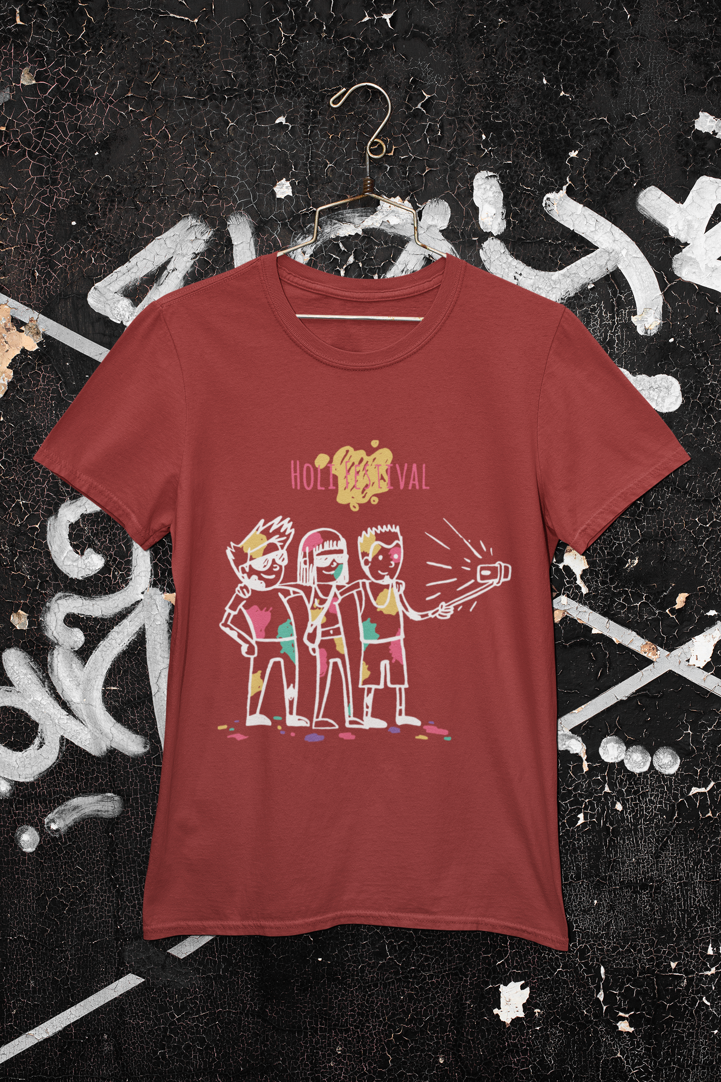 Friends Selfie Holi Mens Half Sleeves T-shirt- FunkyTeesClub
