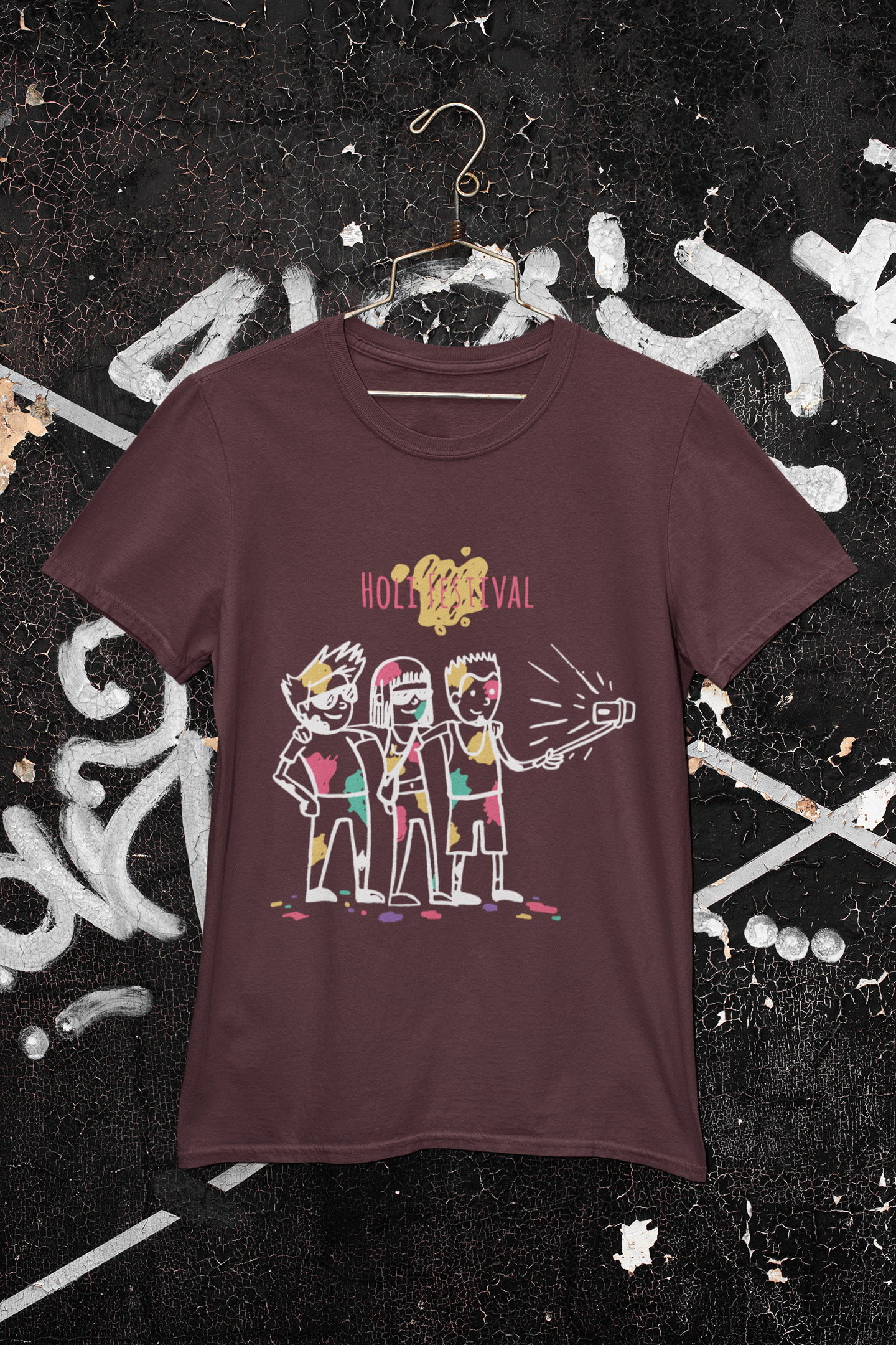 Friends Selfie Holi Mens Half Sleeves T-shirt- FunkyTeesClub