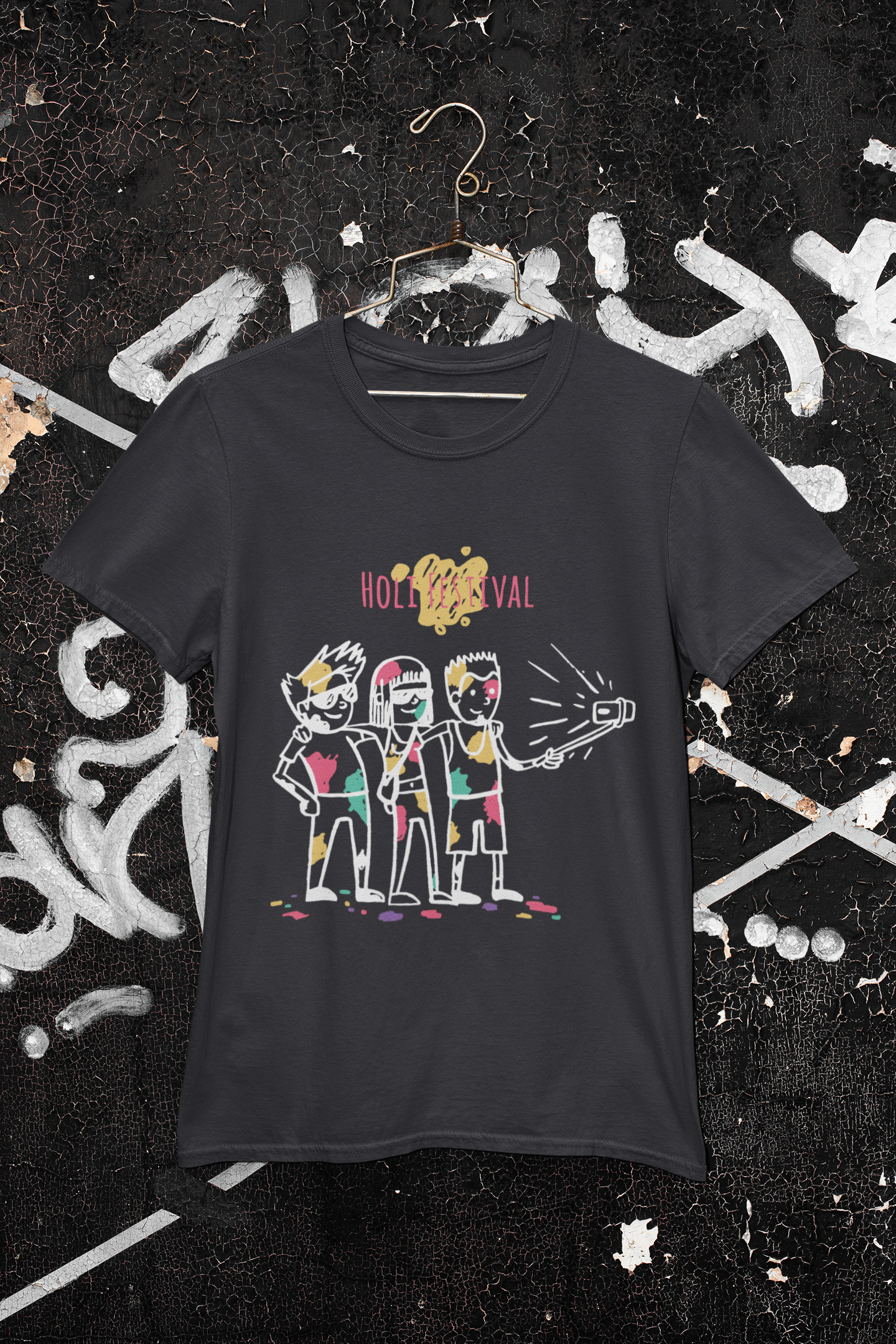 Friends Selfie Holi Mens Half Sleeves T-shirt- FunkyTeesClub