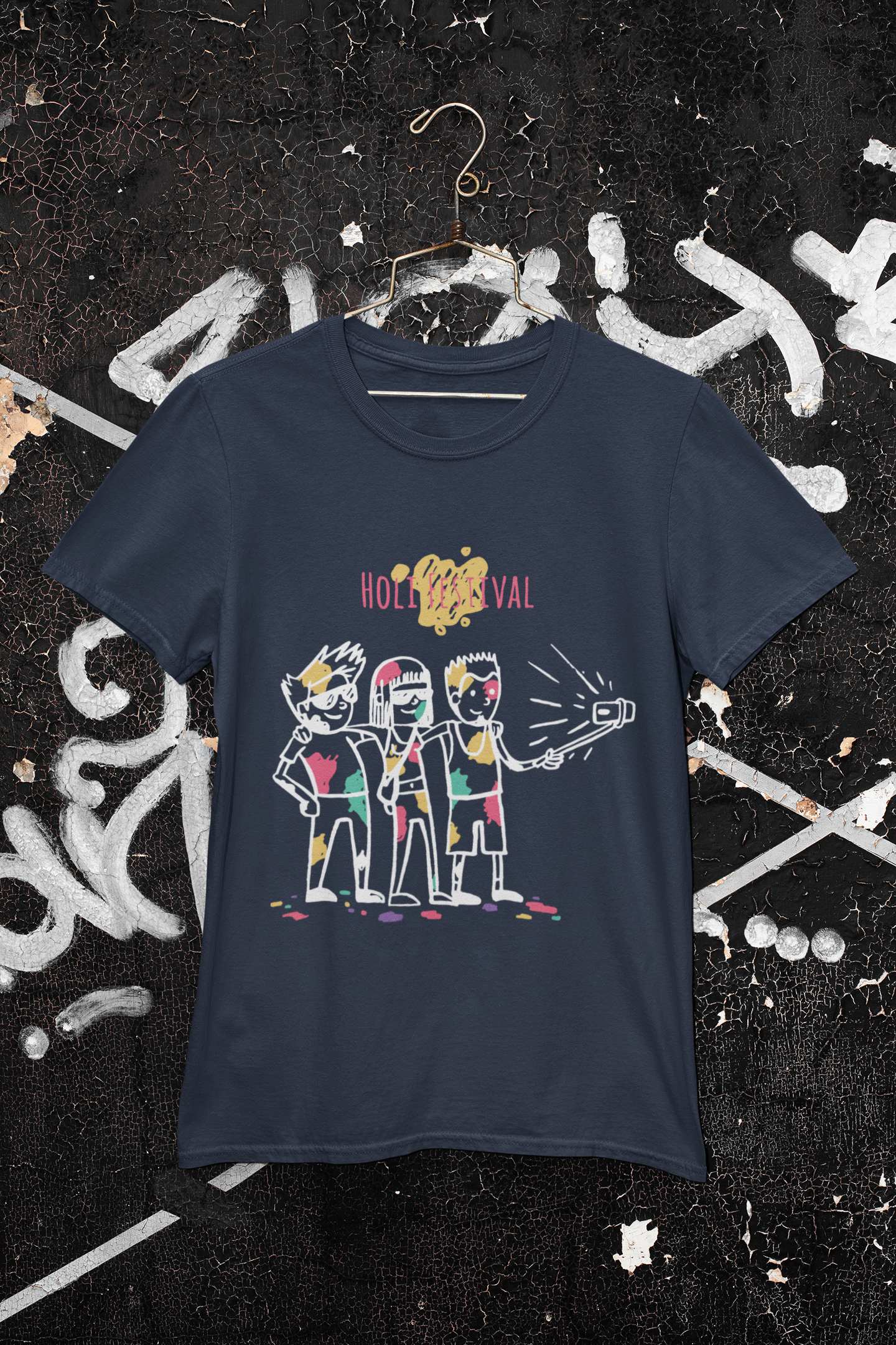 Friends Selfie Holi Mens Half Sleeves T-shirt- FunkyTeesClub