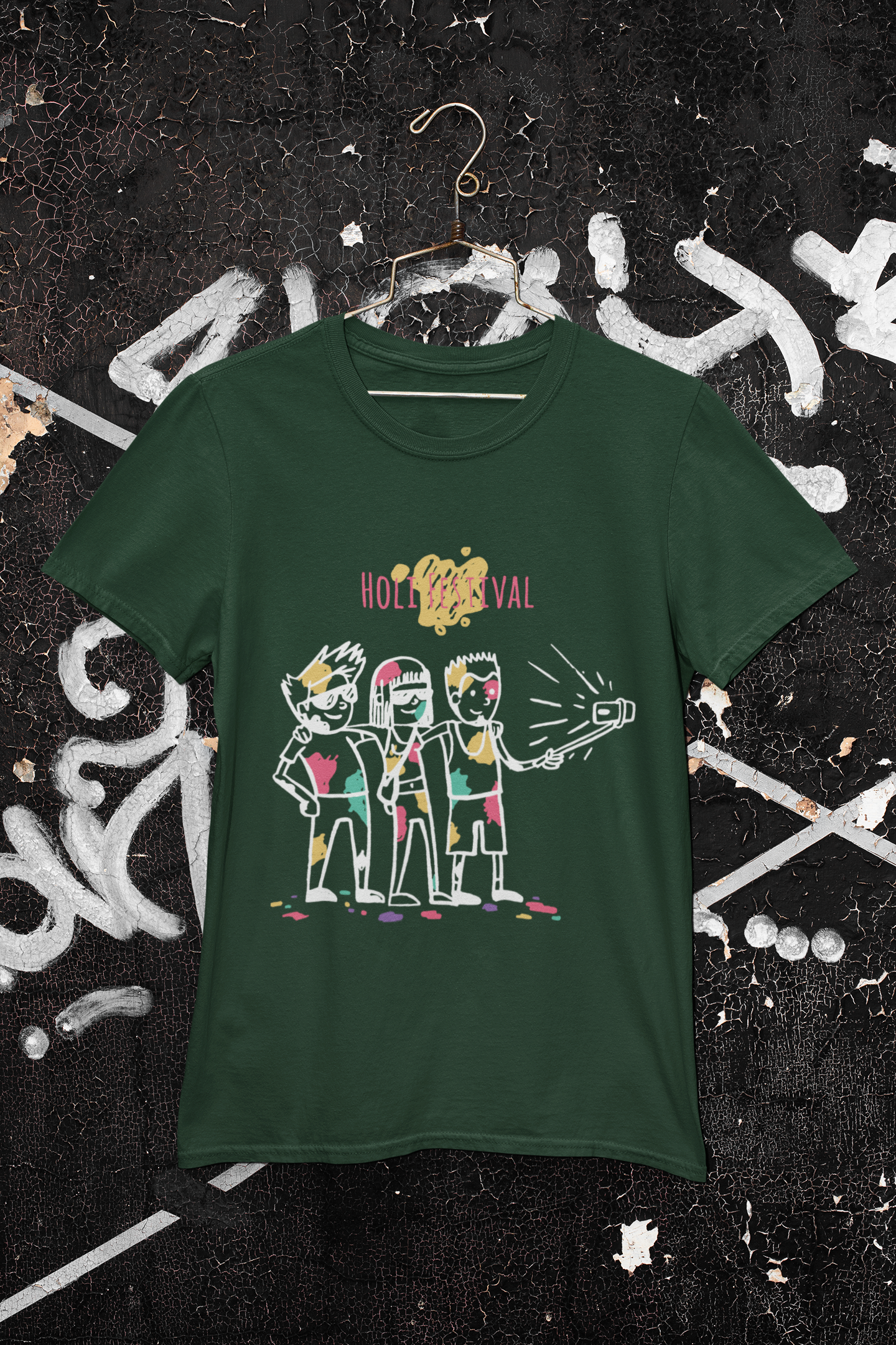 Friends Selfie Holi Mens Half Sleeves T-shirt- FunkyTeesClub