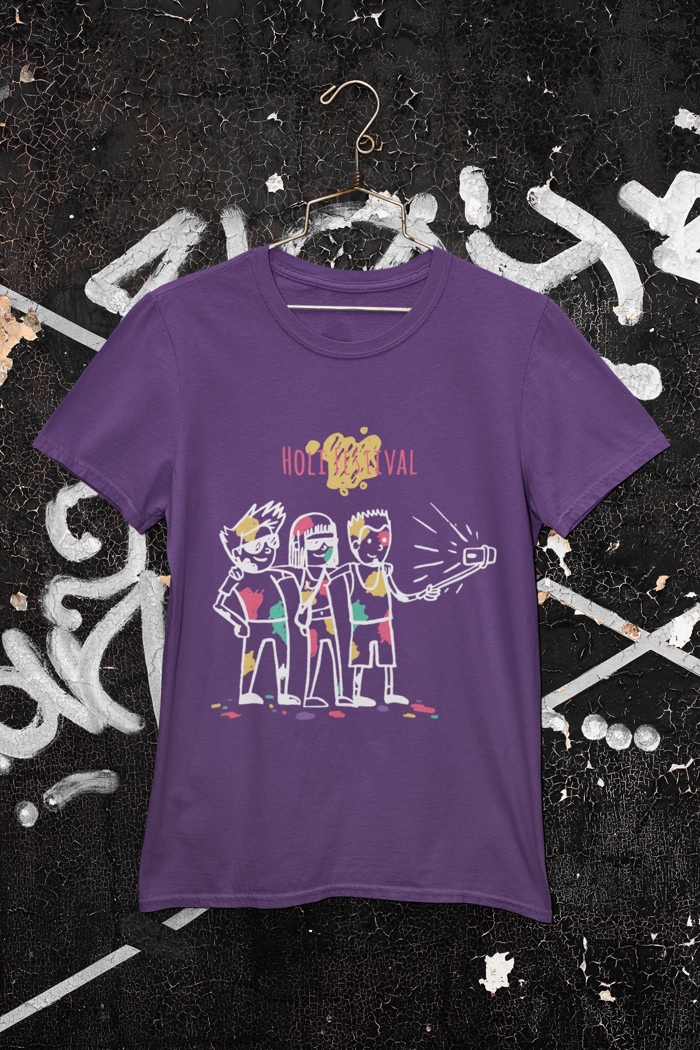 Friends Selfie Holi Mens Half Sleeves T-shirt- FunkyTeesClub