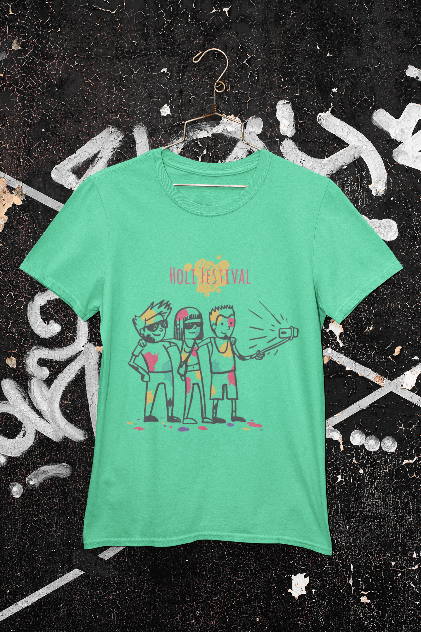 Friends Selfie Holi Mens Half Sleeves T-shirt- FunkyTeesClub