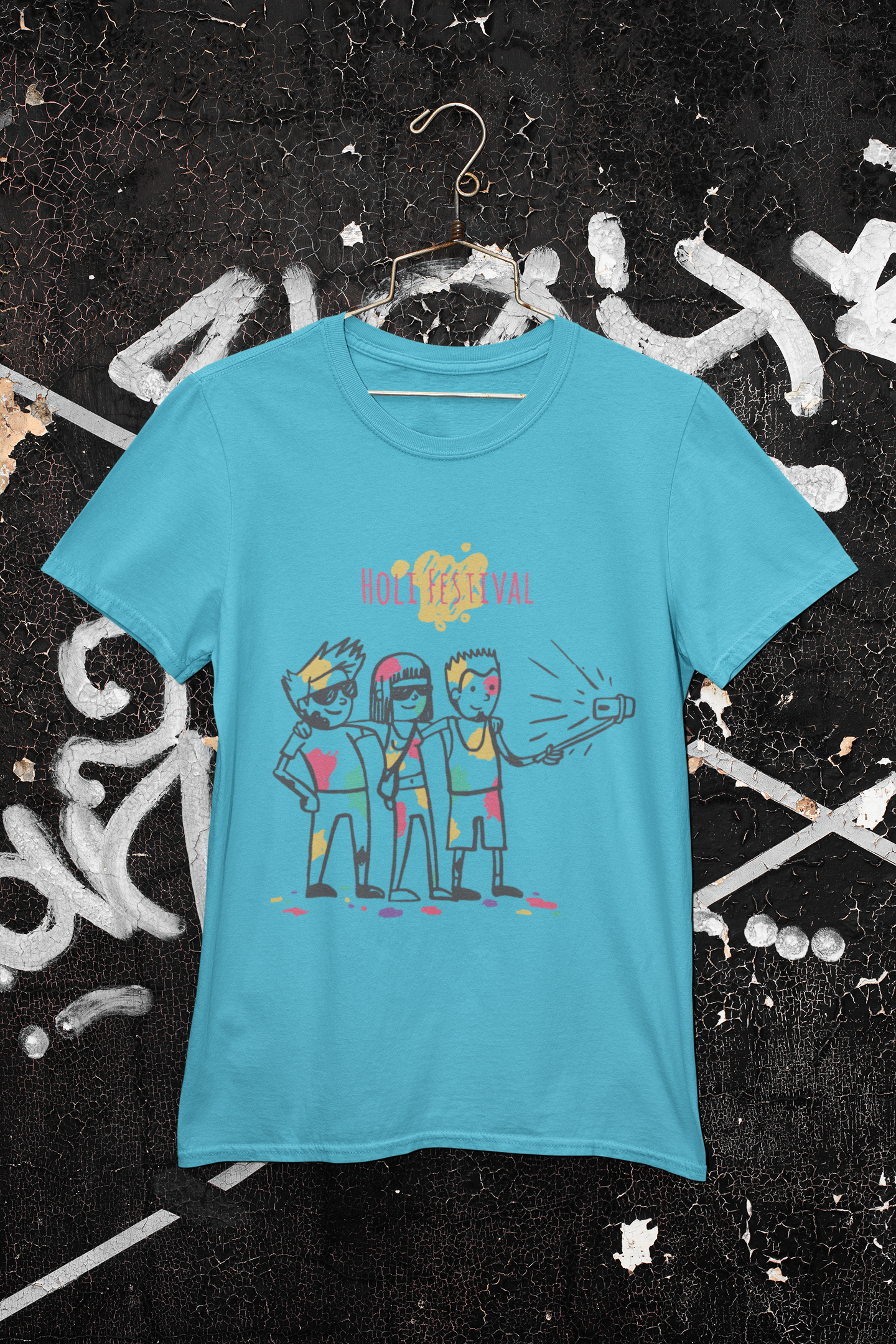 Friends Selfie Holi Mens Half Sleeves T-shirt- FunkyTeesClub