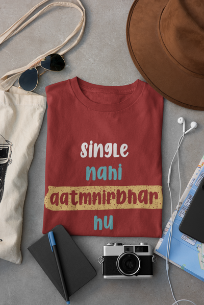 Single Nahi Aatmnirbhar Hu Mens Half Sleeves T-shirt- FunkyTeesClub