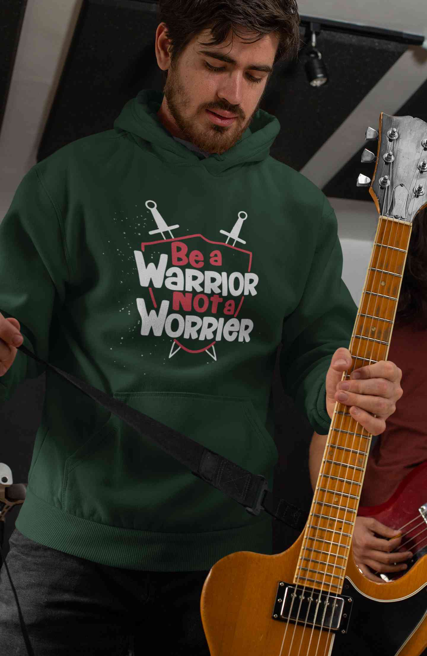 Be A Warrior Not A Worrier Typography Men Hoodies-FunkyTeesClub