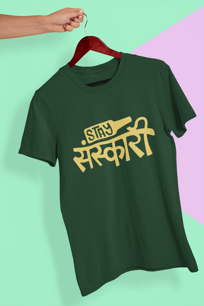 Stay Sanskari Women Half Sleeves T-shirt- FunkyTeesClub