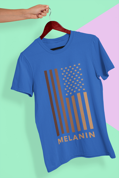 Melanin USA Flag Women Half Sleeves T-shirt- FunkyTeesClub
