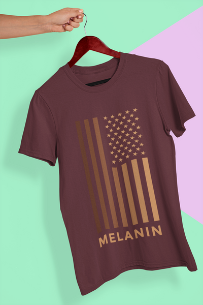 Melanin USA Flag Women Half Sleeves T-shirt- FunkyTeesClub