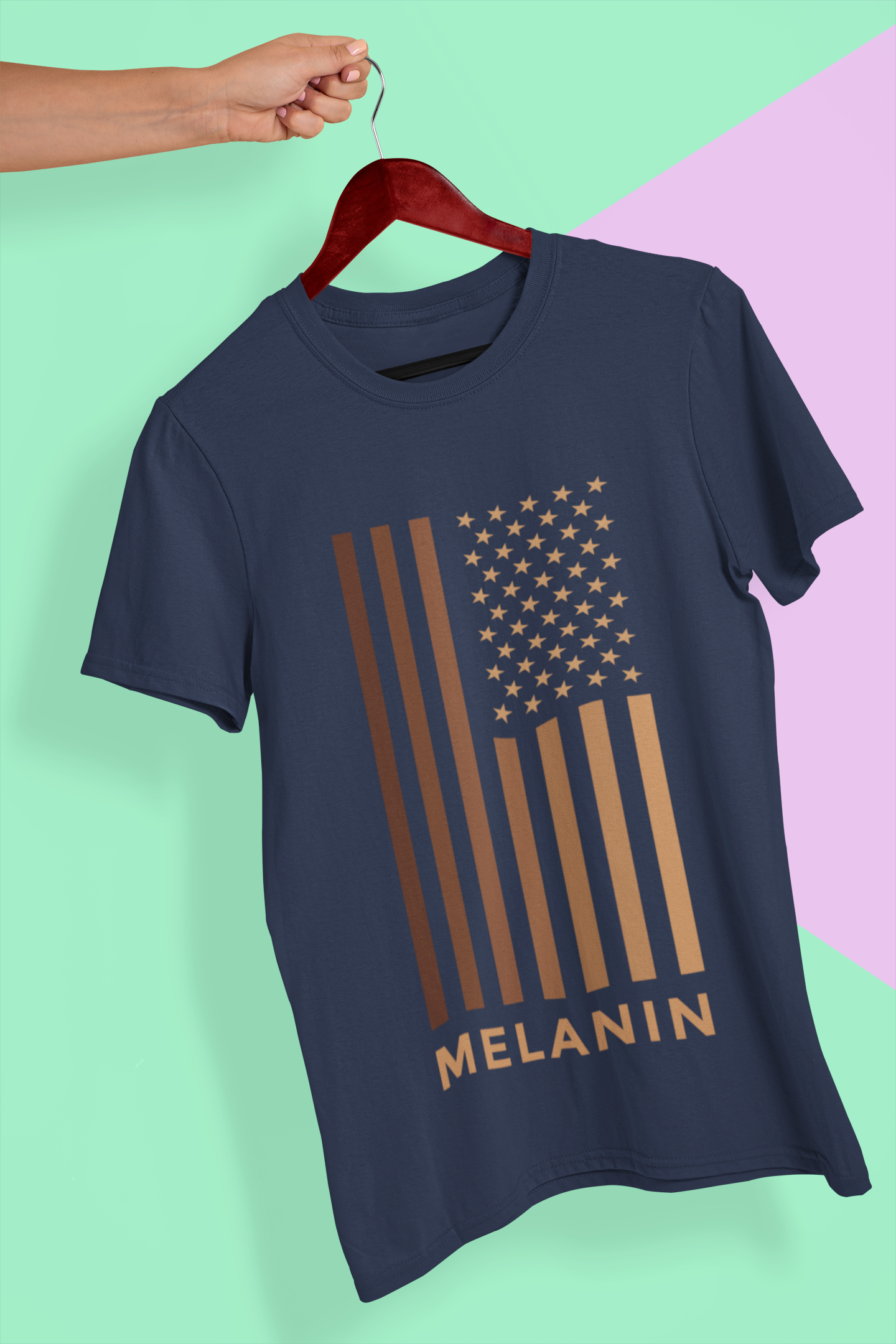 Melanin USA Flag Women Half Sleeves T-shirt- FunkyTeesClub