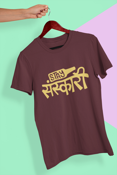 Stay Sanskari Mens Half Sleeves T-shirt- FunkyTeesClub