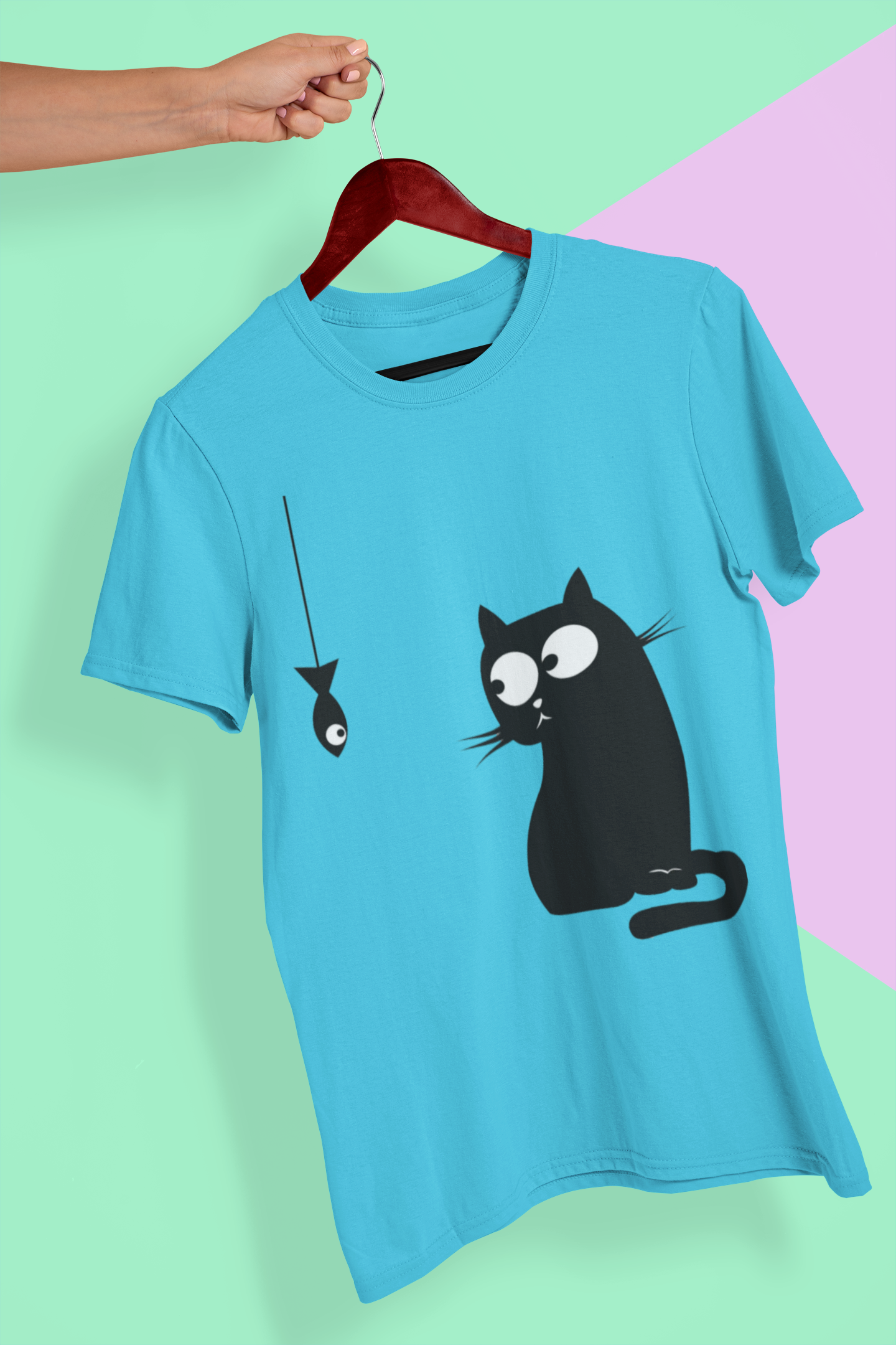 Cat Staring At Fish Women Half Sleeves T-shirt- FunkyTeesClub