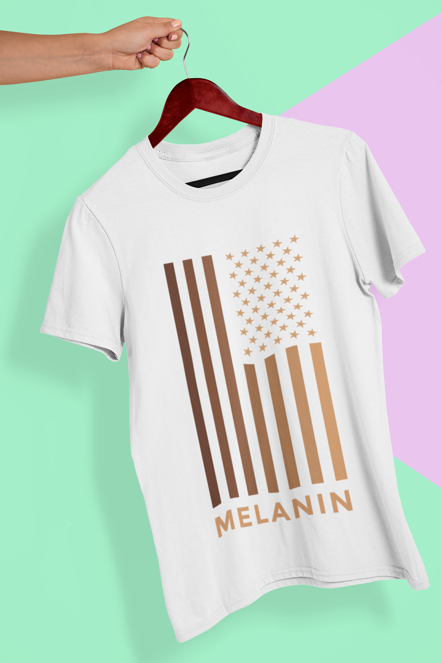 Melanin USA Flag Women Half Sleeves T-shirt- FunkyTeesClub