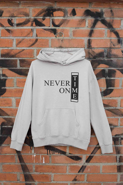 Never On Time Typography Hoodies for Women-FunkyTeesClub