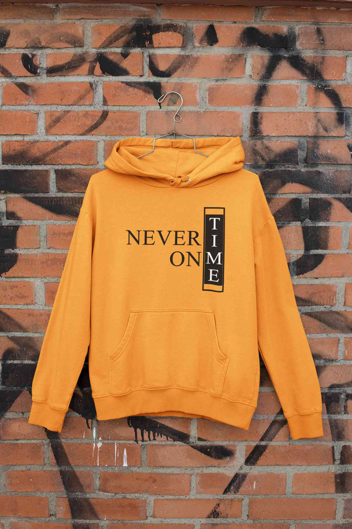 Never On Time Typography Hoodies for Women-FunkyTeesClub