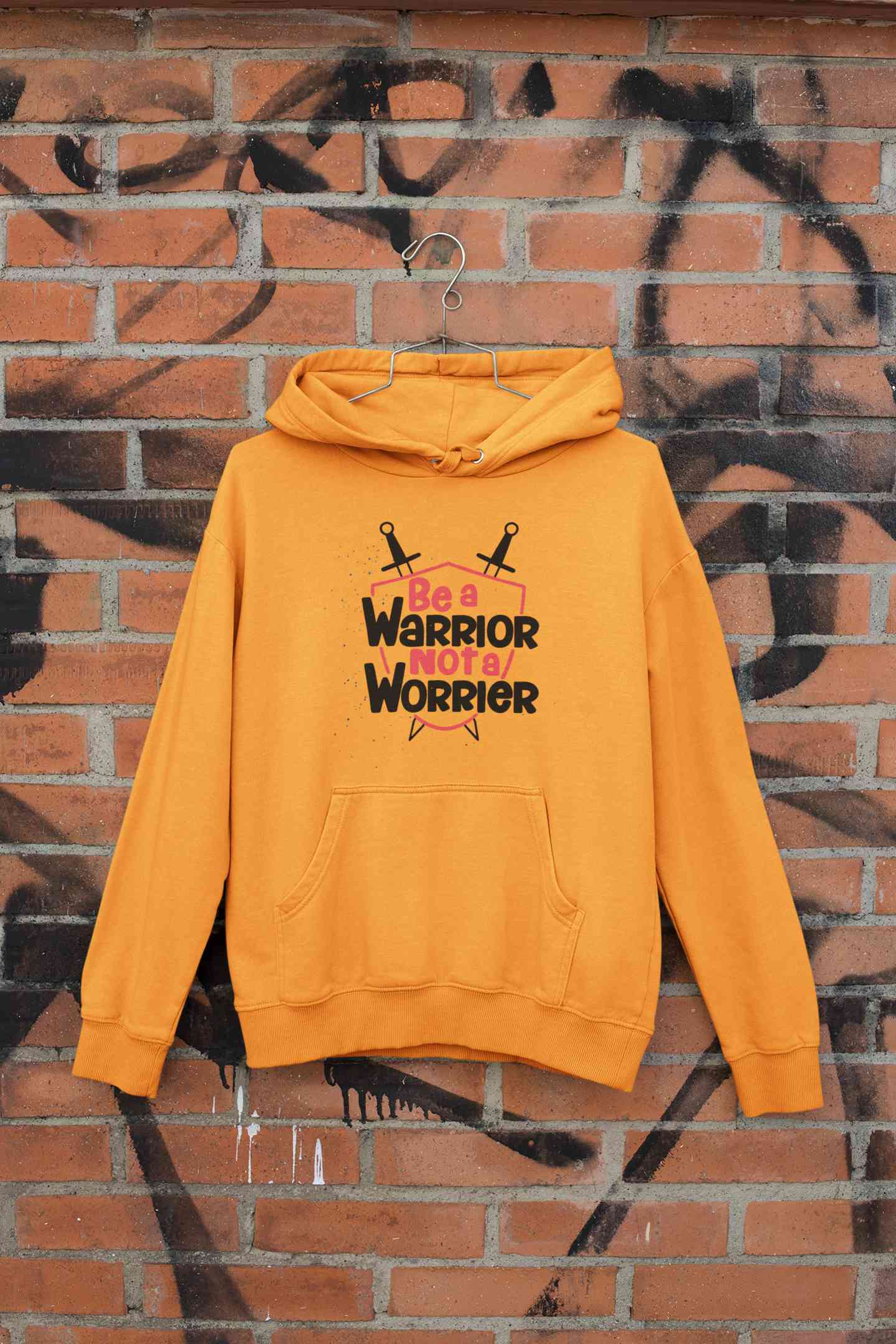 Be A Warrior Not A Worrier Typography Hoodies for Women-FunkyTeesClub
