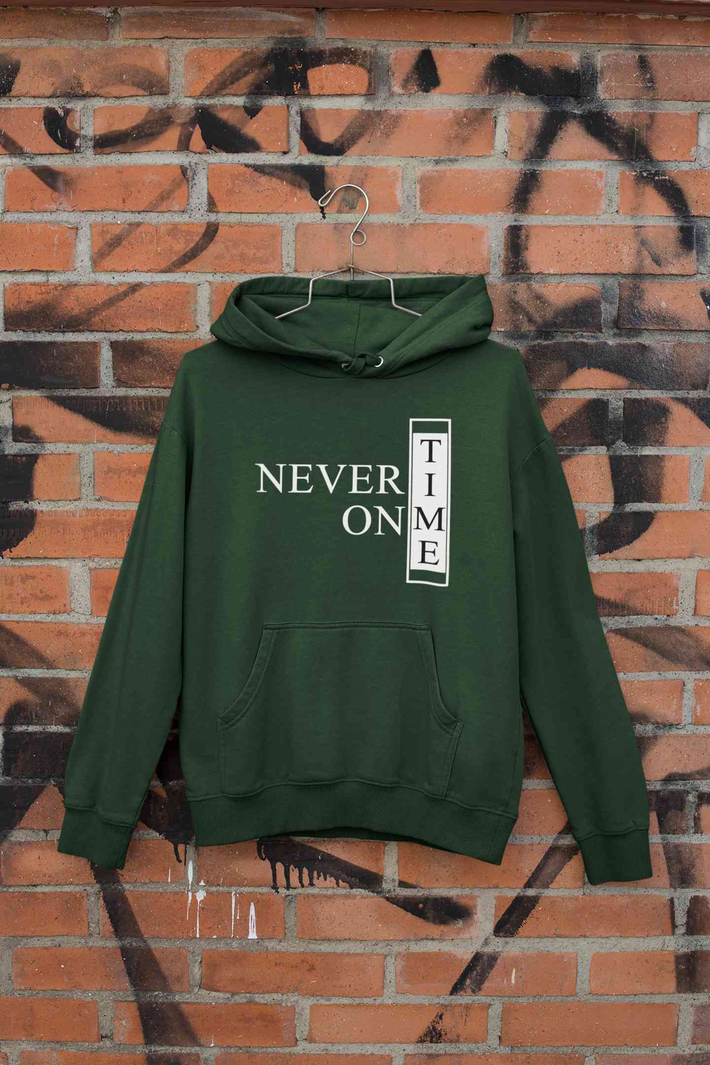 Never On Time Typography Hoodies for Women-FunkyTeesClub