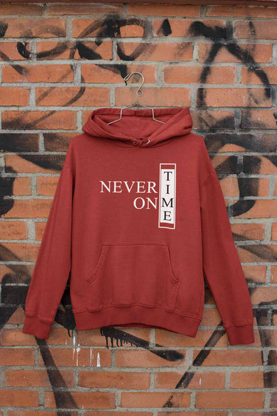 Never On Time Typography Hoodies for Women-FunkyTeesClub