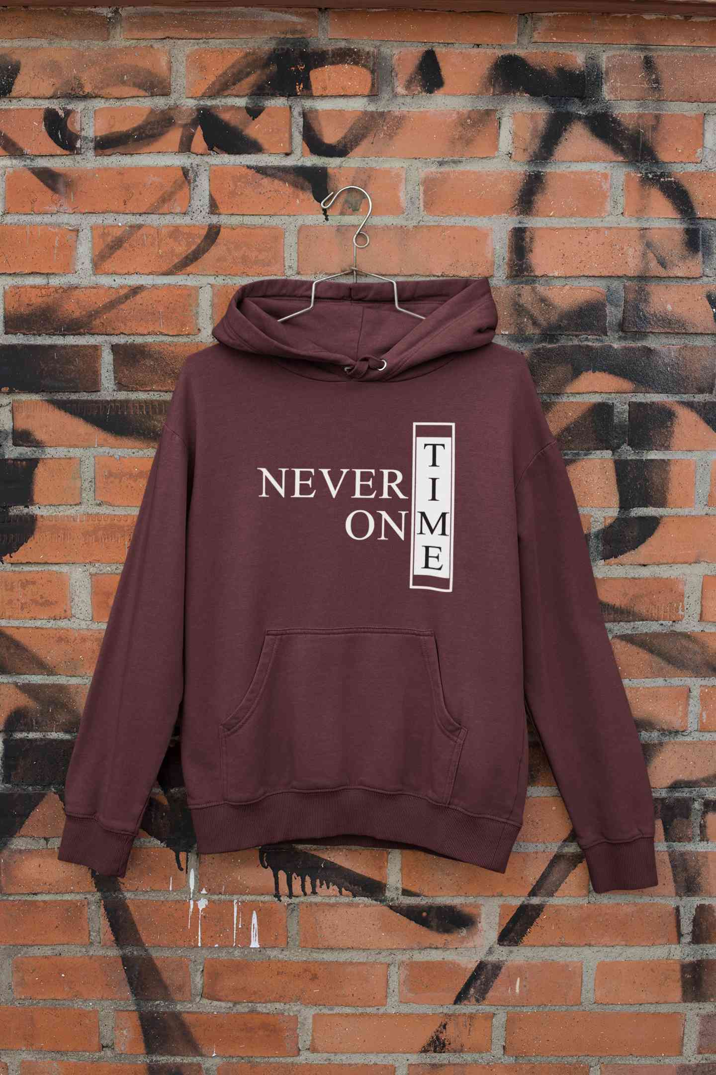 Never On Time Typography Men Hoodies-FunkyTeesClub