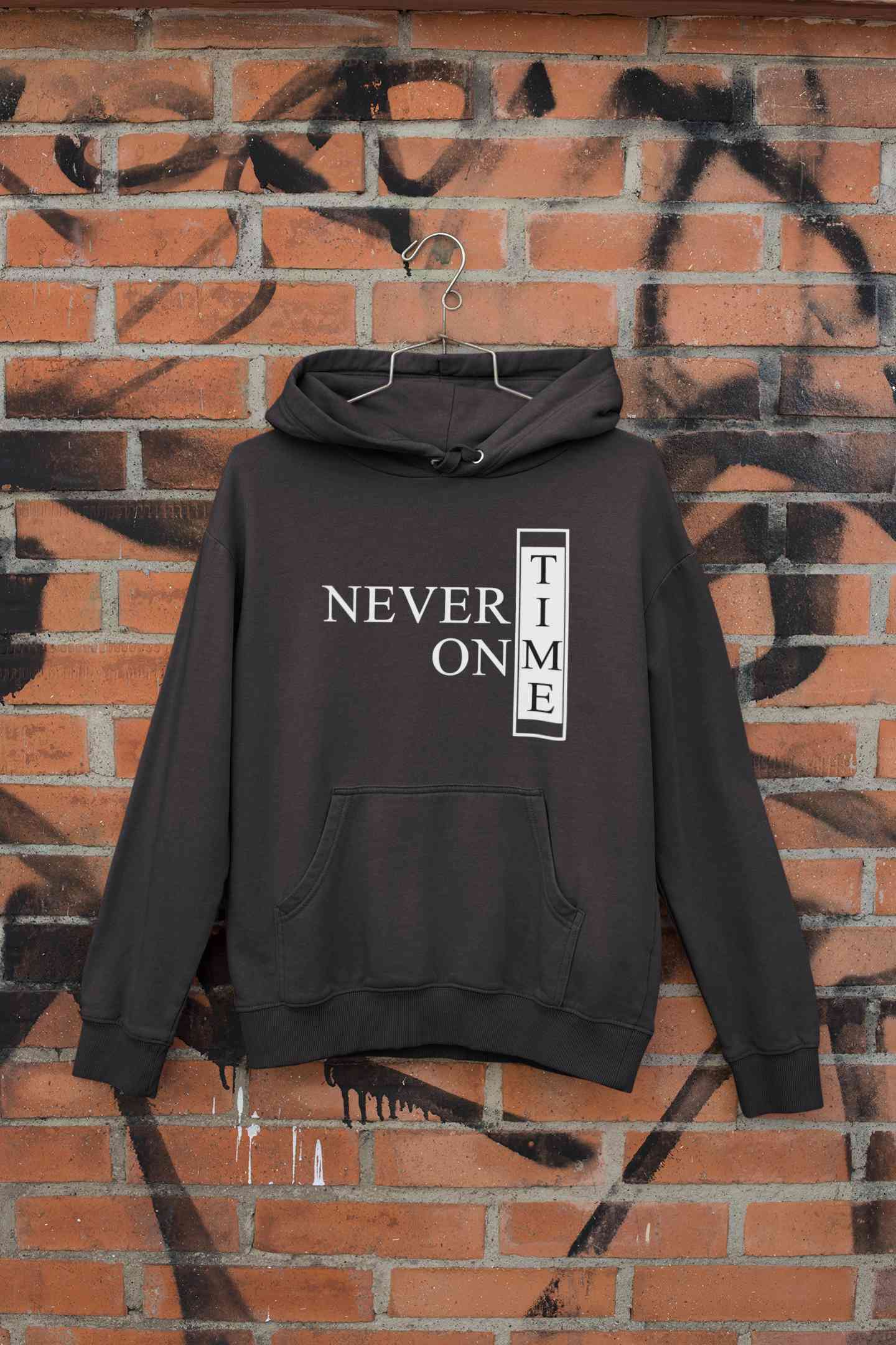 Never On Time Typography Men Hoodies-FunkyTeesClub