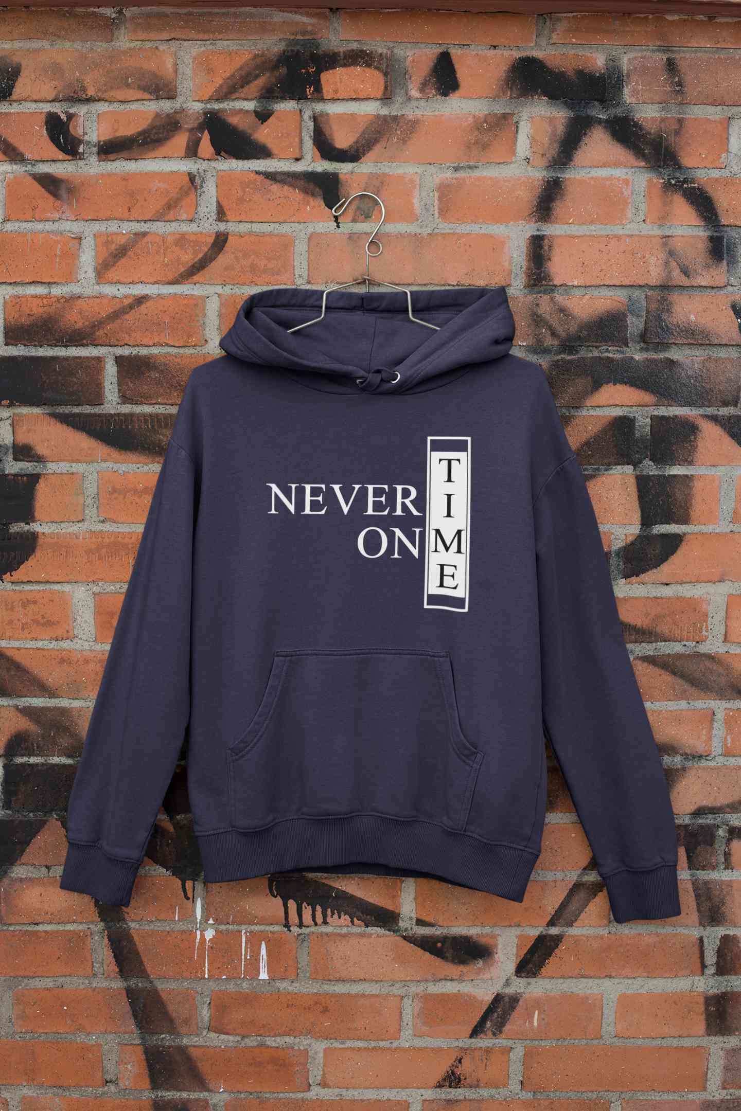 Never On Time Typography Hoodies for Women-FunkyTeesClub