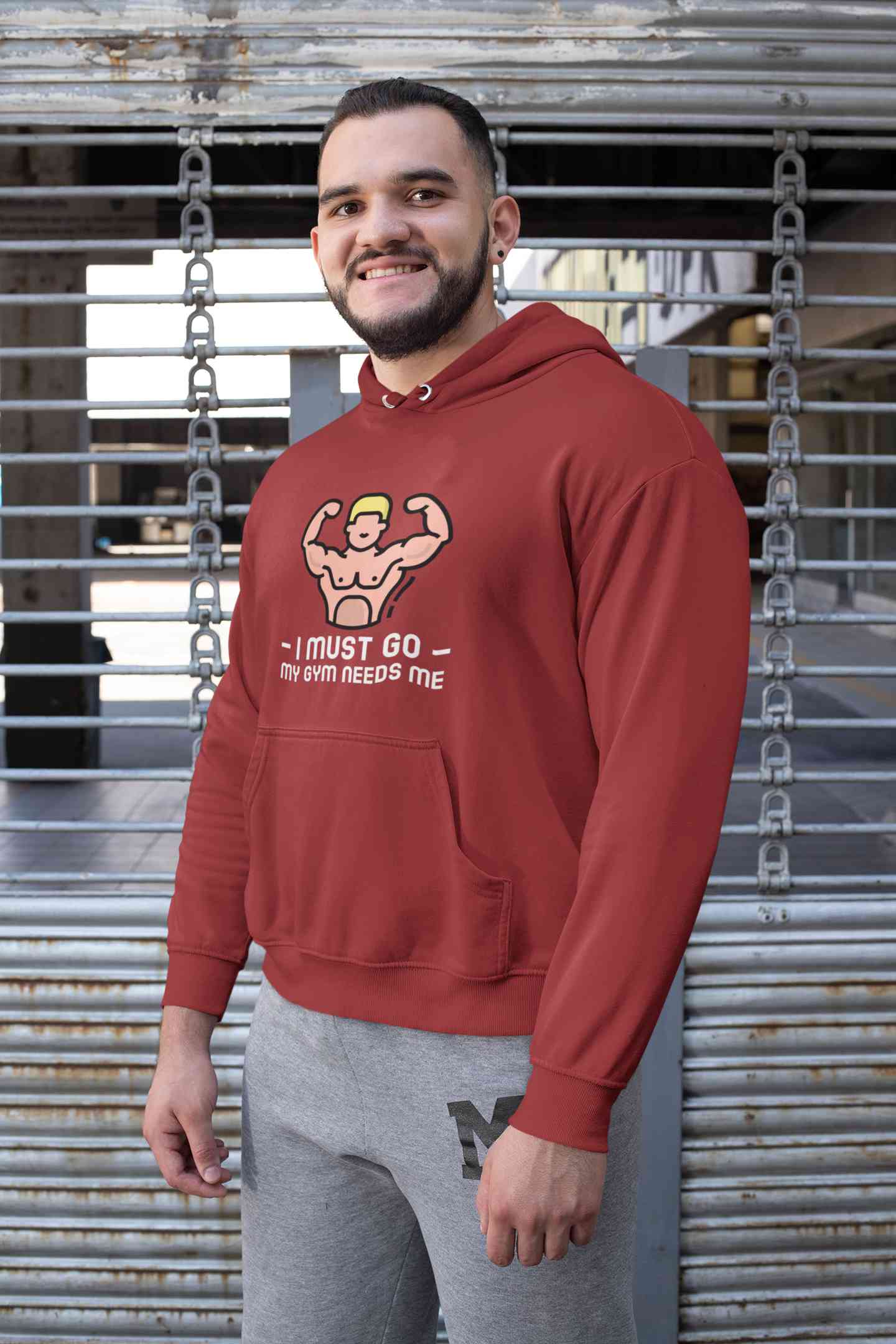 I Must Go My Gym Needs Me Typography Men Hoodies-FunkyTeesClub