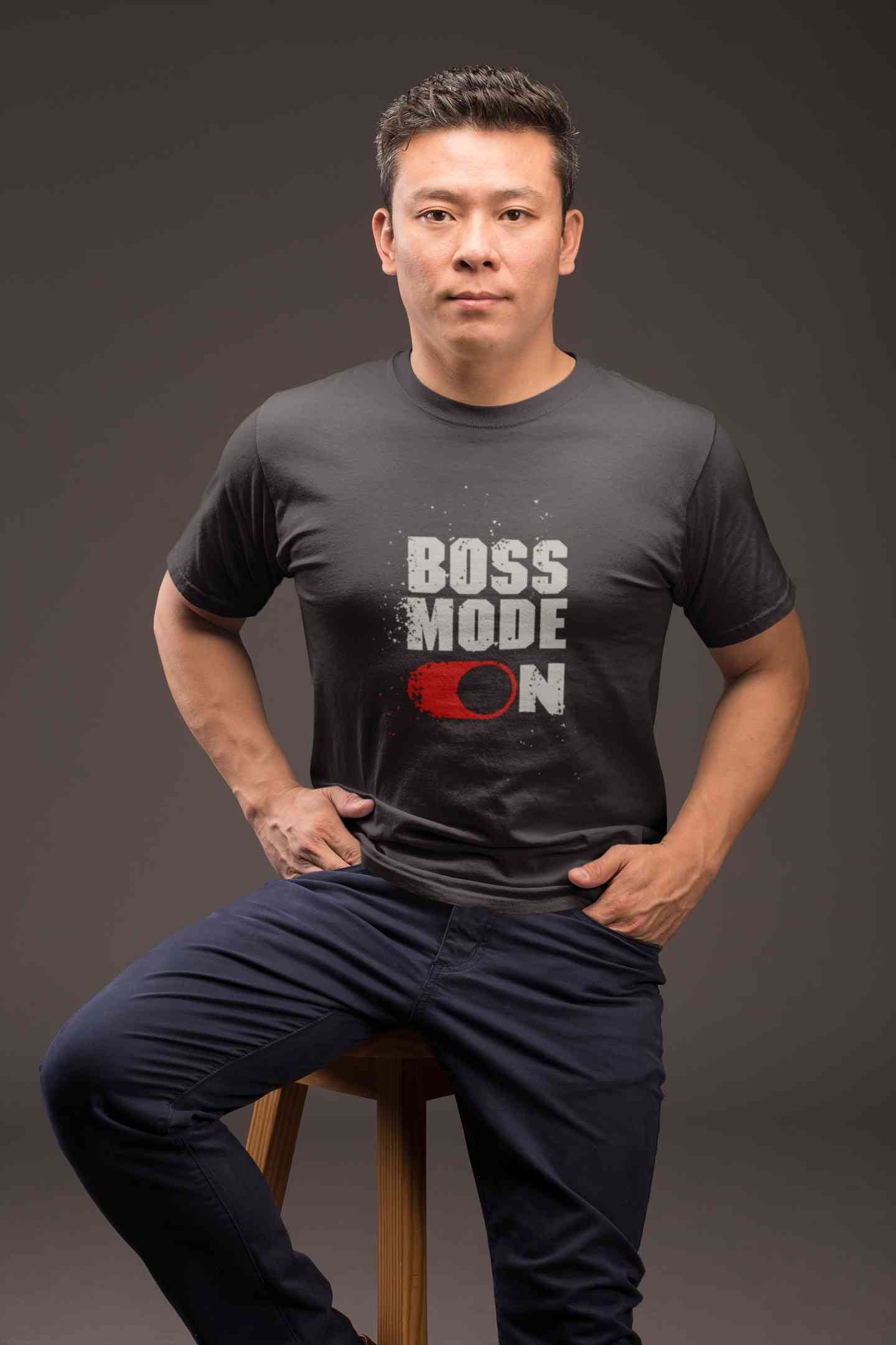 Boss Mode On Typography Mens Half Sleeves T-shirt- FunkyTeesClub