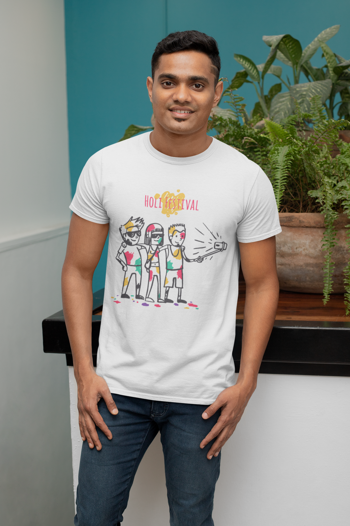 Friends Selfie Holi Mens Half Sleeves T-shirt- FunkyTeesClub