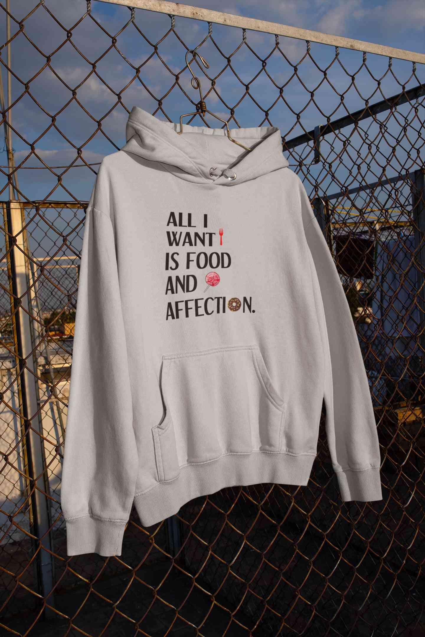 All I Want Is Food And Affection Typography Hoodies for Women-FunkyTeesClub