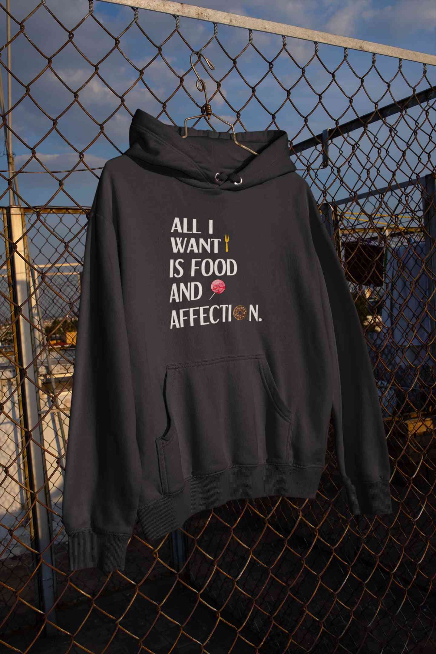 All I Want Is Food And Affection Typography Hoodies for Women-FunkyTeesClub