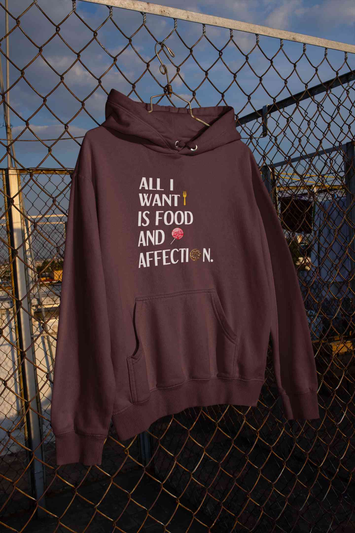 All I Want Is Food And Affection Typography Hoodies for Women-FunkyTeesClub