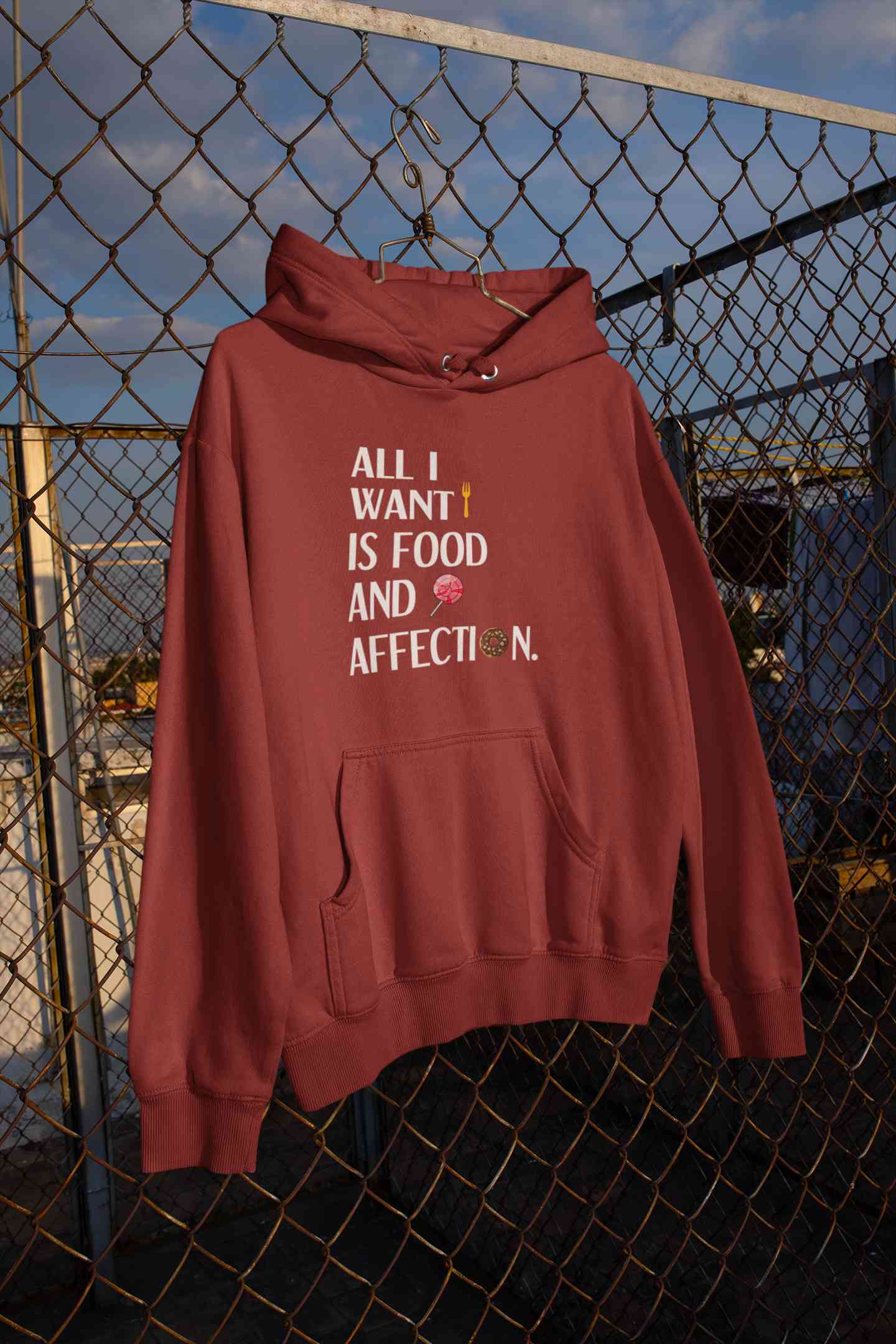 All I Want Is Food And Affection Typography Hoodies for Women-FunkyTeesClub