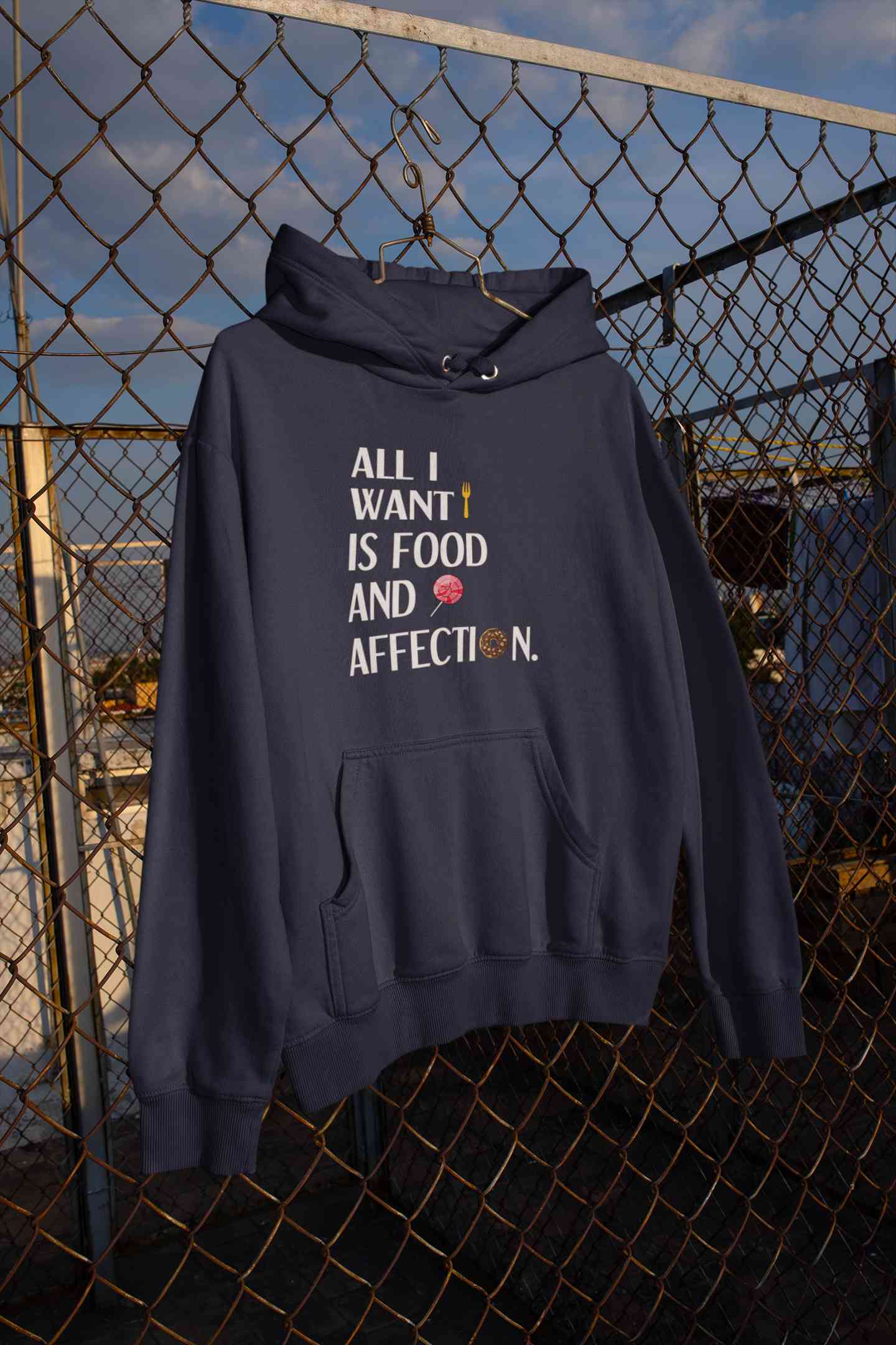 All I Want Is Food And Affection Typography Hoodies for Women-FunkyTeesClub