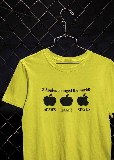 3 Apples Changed The World Typography Women Half Sleeves T-shirt- FunkyTeesClub