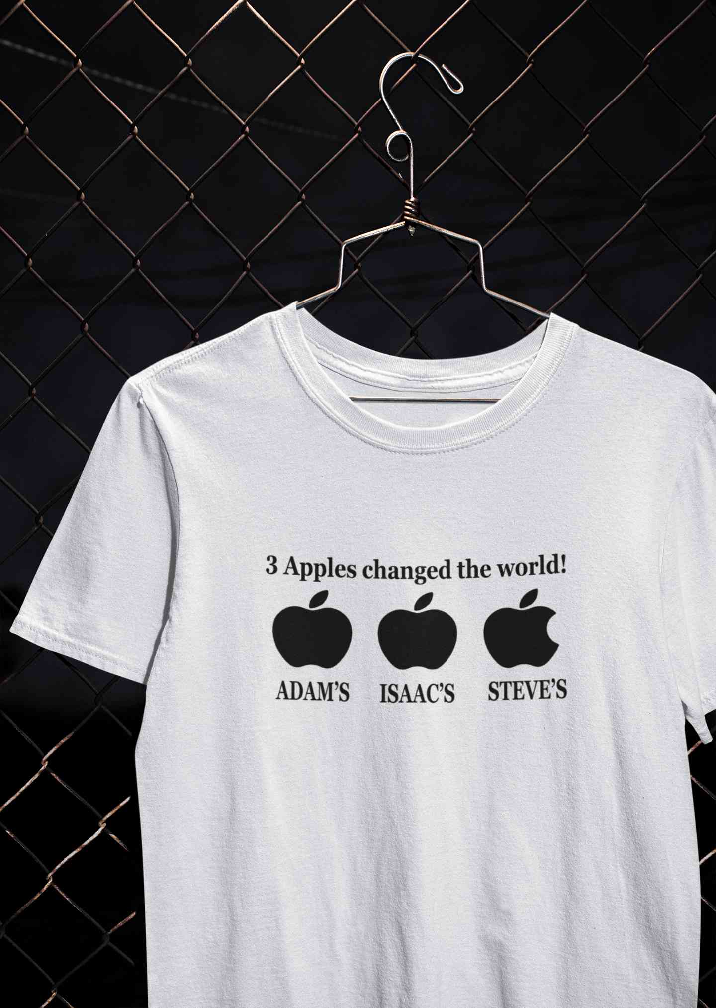 3 Apples Changed The World Typography Mens Half Sleeves T-shirt- FunkyTeesClub
