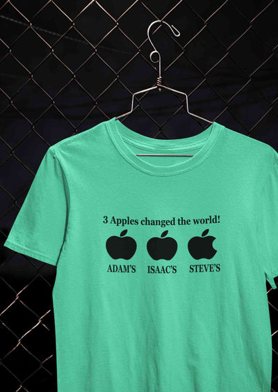3 Apples Changed The World Typography Women Half Sleeves T-shirt- FunkyTeesClub