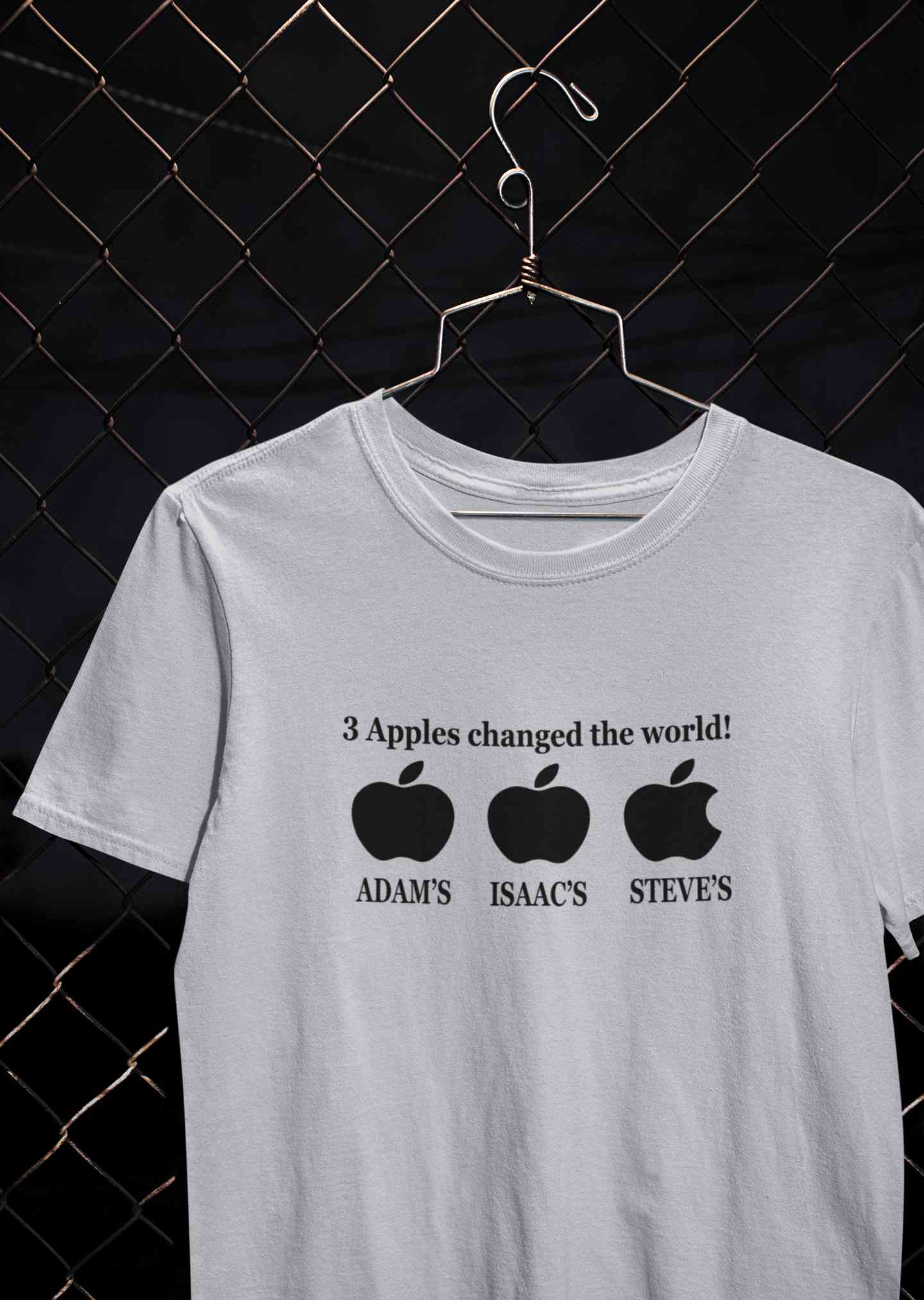3 Apples Changed The World Typography Mens Half Sleeves T-shirt- FunkyTeesClub