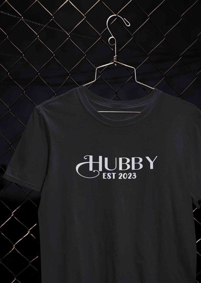 Hubby Wifey Est 2023 Couple Half Sleeves T-Shirts -FunkyTeesClub