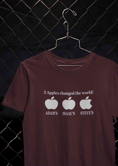 3 Apples Changed The World Typography Women Half Sleeves T-shirt- FunkyTeesClub