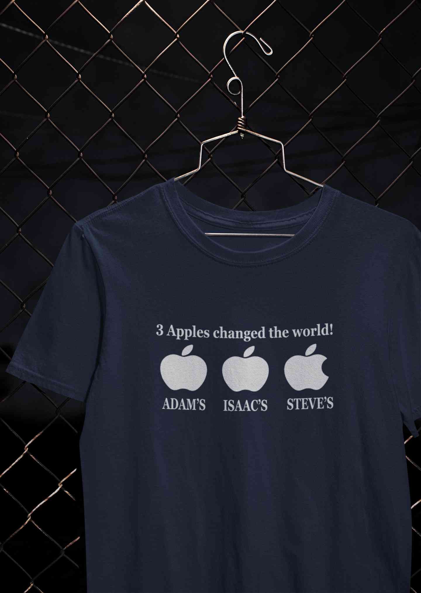 3 Apples Changed The World Typography Mens Half Sleeves T-shirt- FunkyTeesClub