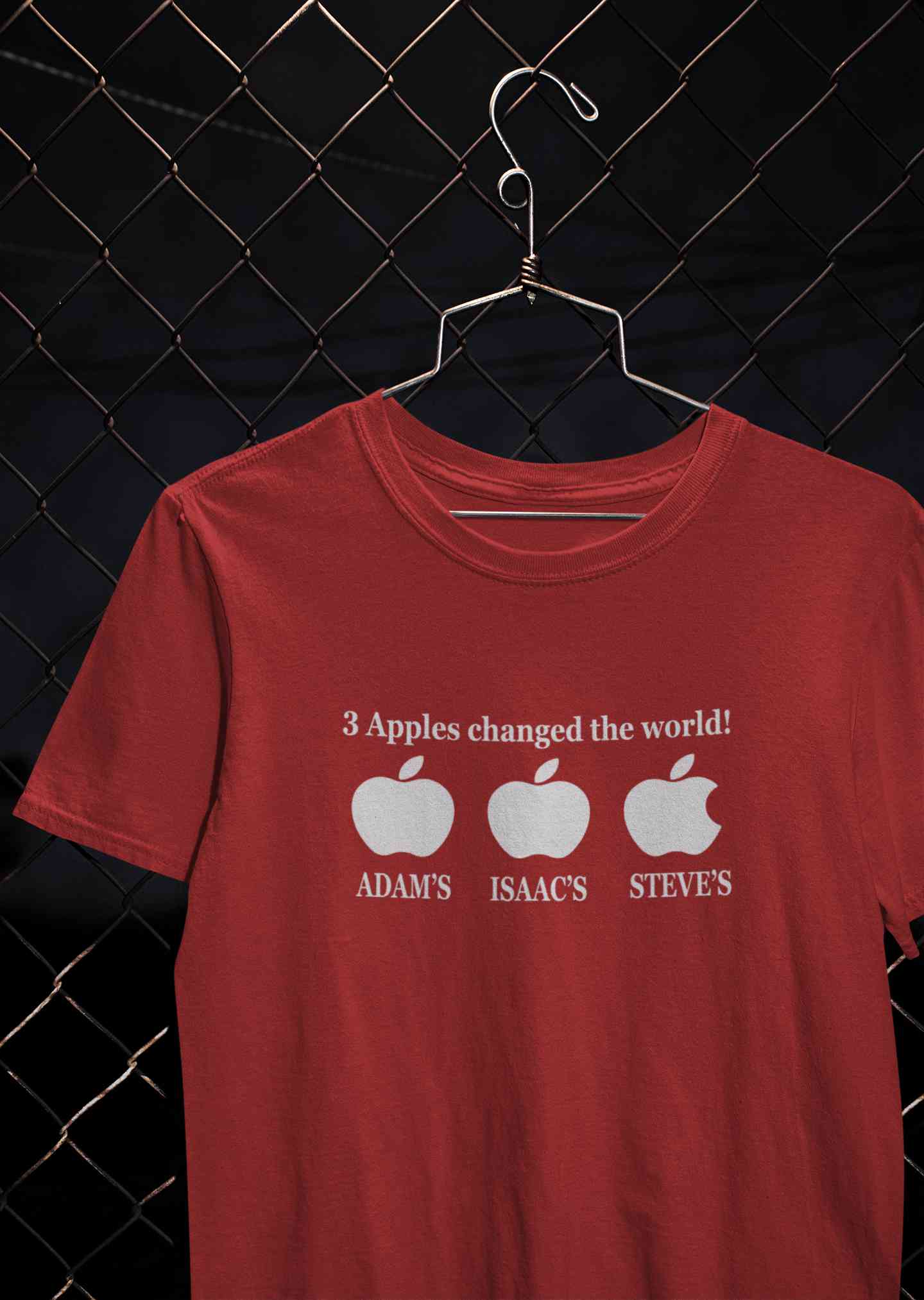 3 Apples Changed The World Typography Mens Half Sleeves T-shirt- FunkyTeesClub